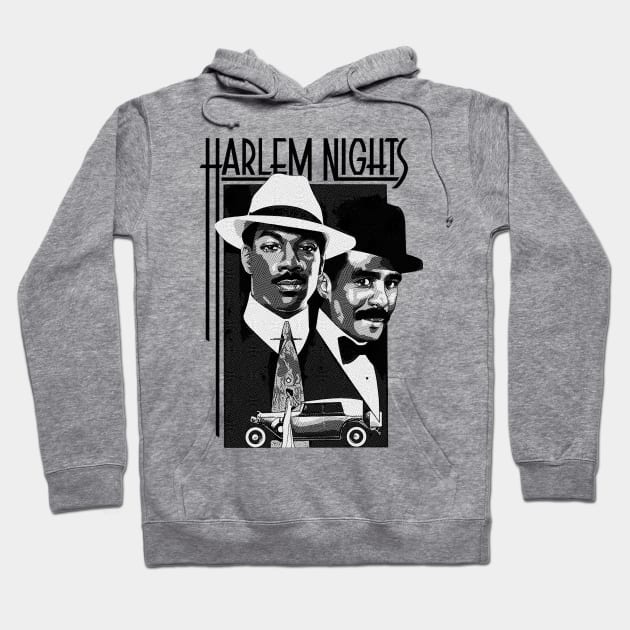 Harlem Nights Engraved Black Hoodie by Chillashop Artstudio